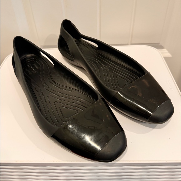 CROCS Shoes - Croc Iconic Comfort Black Ladies‎ Slip-On Waterproof Flats Size 9